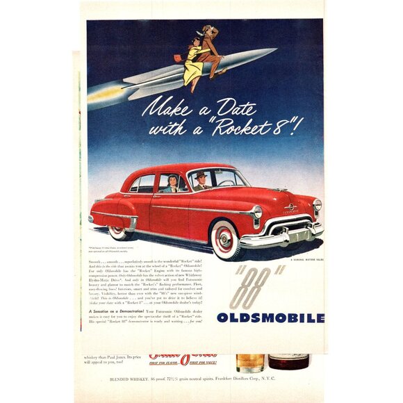 1950 Oldsmobile 88 Sedan Rocket 8 Engine Vintage Print Ad Space 50s Wall Art - Picture 1 of 2
